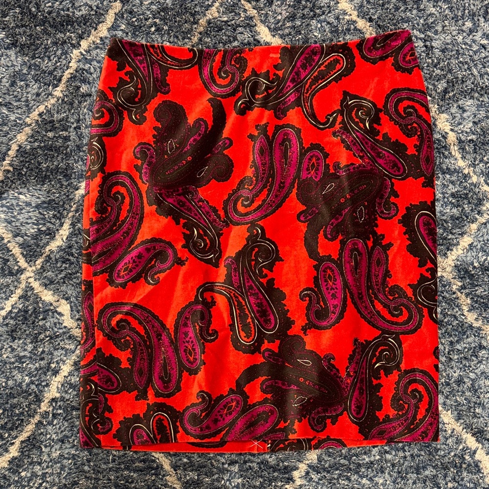New Talbots Red and Black Paisley A-Line Skirt